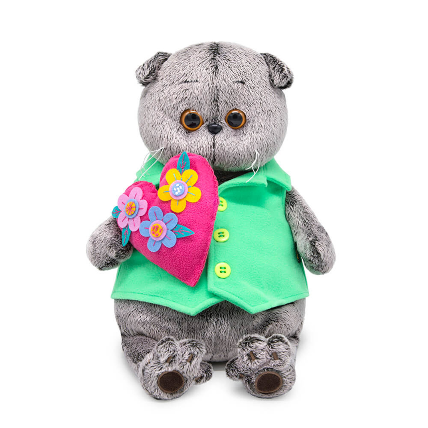 Мягкая игрушка BUDI BASA Кот Басик с сердцем в цветочек 22 см BB008 - фото 1