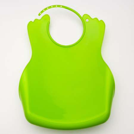 Нагрудник для кормления Крошка Я пластиковый с карманом цвет зелёный