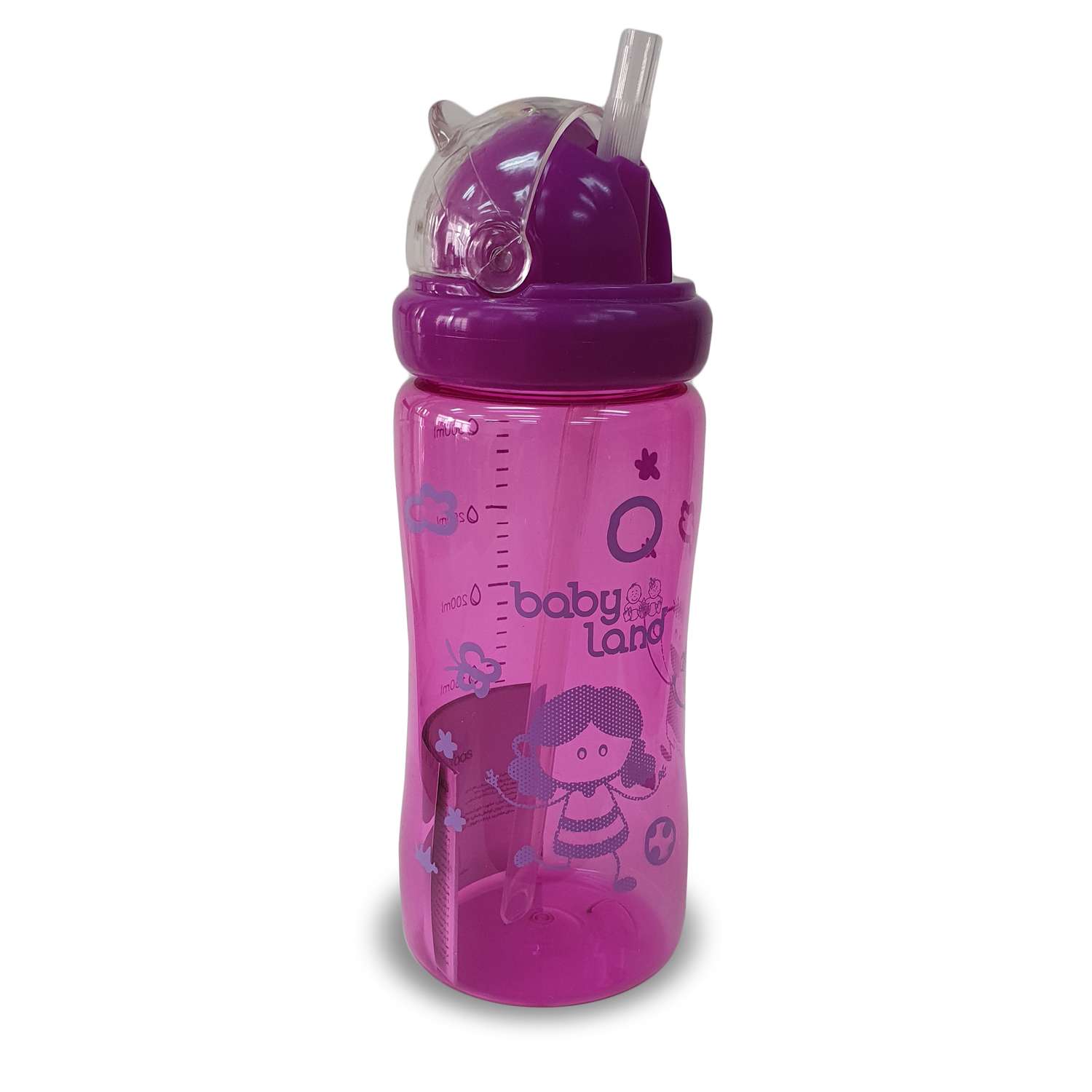 Бутылочка-поильник Baby Land с запасной трубочкой 300мл фиолетовый - фото 2