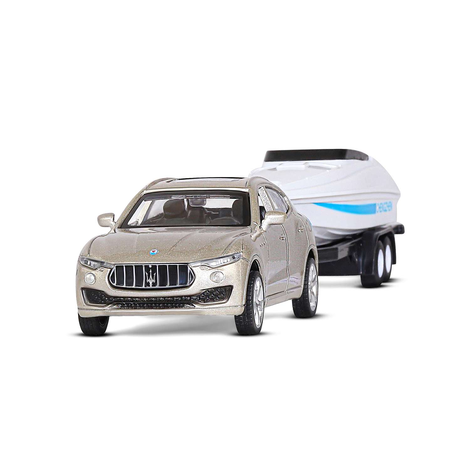 Машинка металлическая АВТОпанорама игрушка детская Maserati Levante c прицепом и лодкой 1:43 золотой JB1251173 - фото 10
