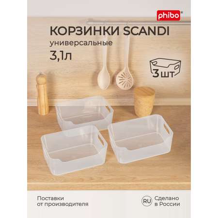 Комплект корзинок Phibo универсальных Scandi 240x170x90 мм 3.1л 3шт бесцветный