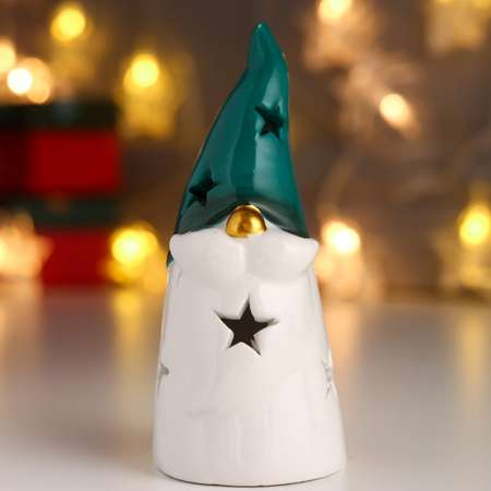Сувенир Sima-Land керамика свет «Дедушка Мороз зелёный колпак золотой нос звёзды» 12 5х5 5х5 5 см