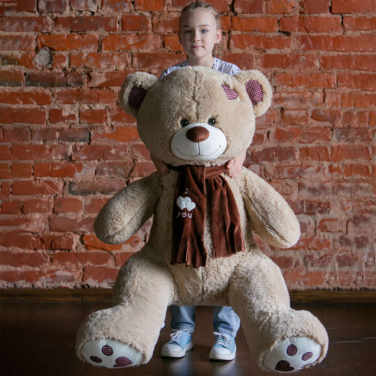Мягкая игрушка Мягкие игрушки БелайТойс Плюшевый медведь Тони с шарфом 150 см цвет кофейный - фото 2