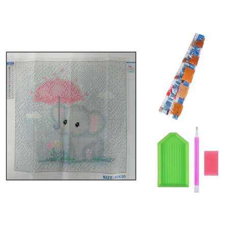 Алмазная мозаика Seichi Слонёнок с зонтиком 30х30 см