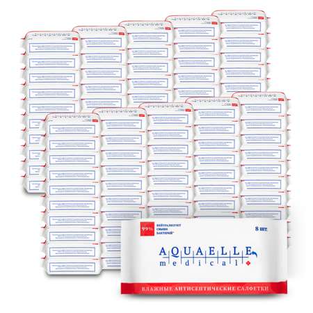 Влажные салфетки Aquael Medical антисептические мини 100 упаковок по 8 шт