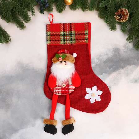 Носок Зимнее волшебство для подарков «Дед Мороз с длинными ножками снежинка» 26х39 см красный