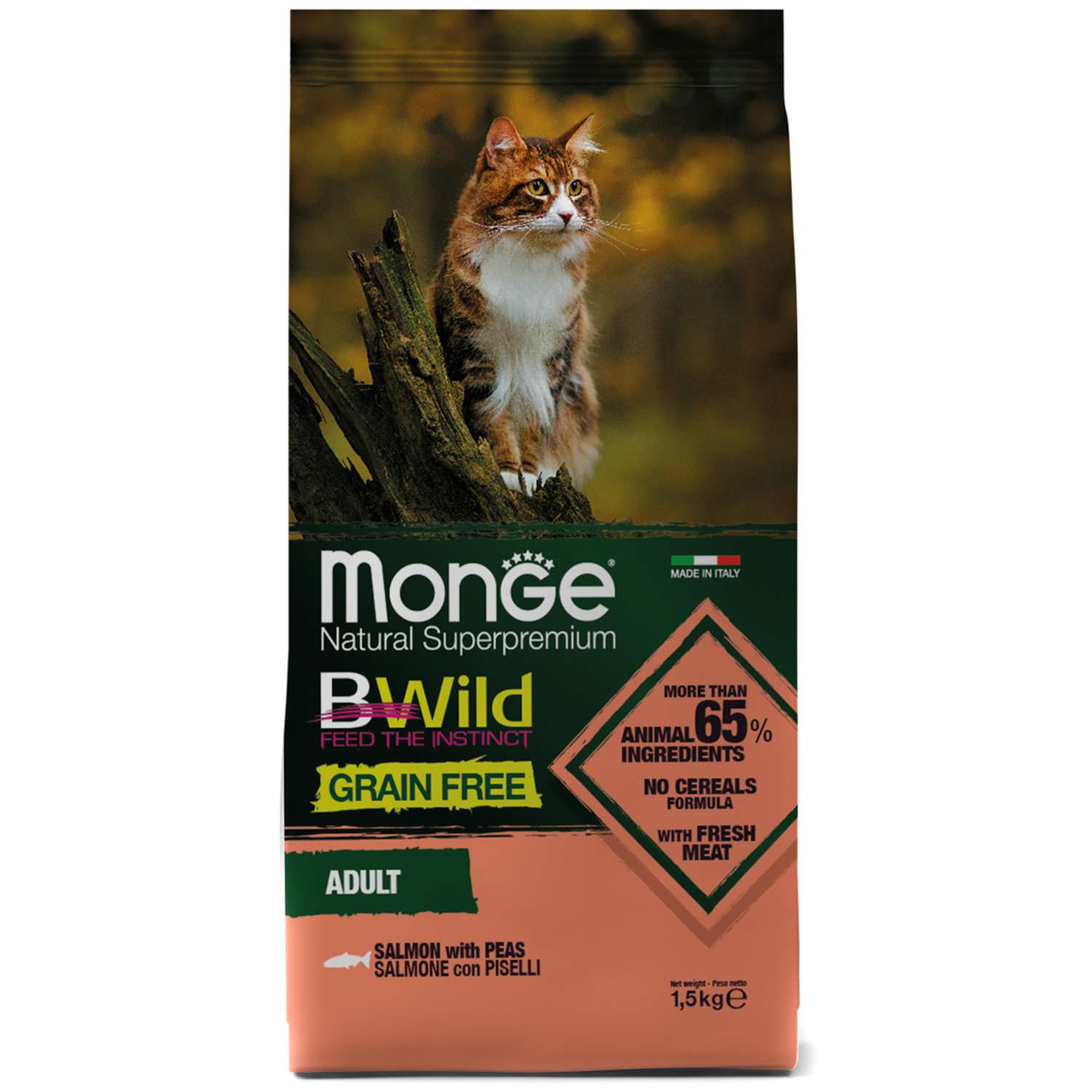 Корм для кошек MONGE BWild Grain free из лосося и гороха 1.5кг - фото 1