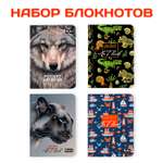 Блокнот Проф-Пресс 80 листов 10х13.8 см. 4 шт в наборе. Pocket artbook Волк+динозавры+пантера+рыба