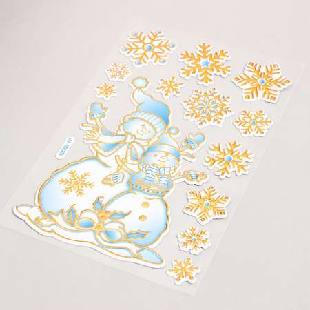 Наклейка Sima-Land пластик «Снеговики под снежинками» серебристо голубая 17х27 см