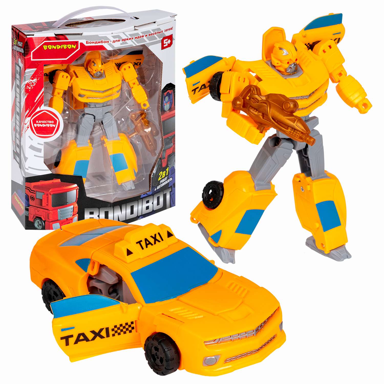 Трансформер BONDIBON Bondibot Робот-автомобиль такси 2 в 1 жёлтого цвета - фото 1