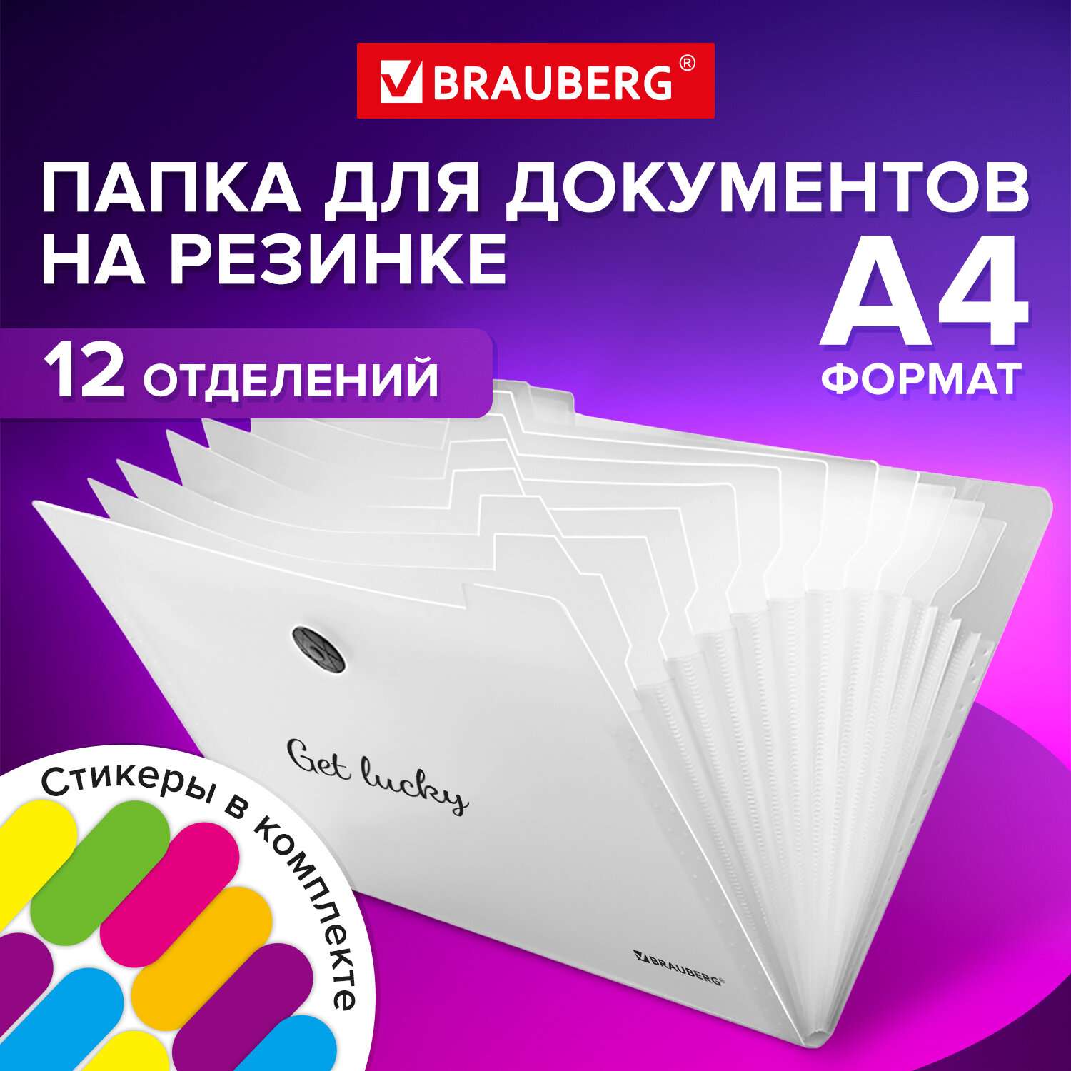 Папка-органайзер Brauberg для документов А4 на резинке канцелярская 12 отделений - фото 1