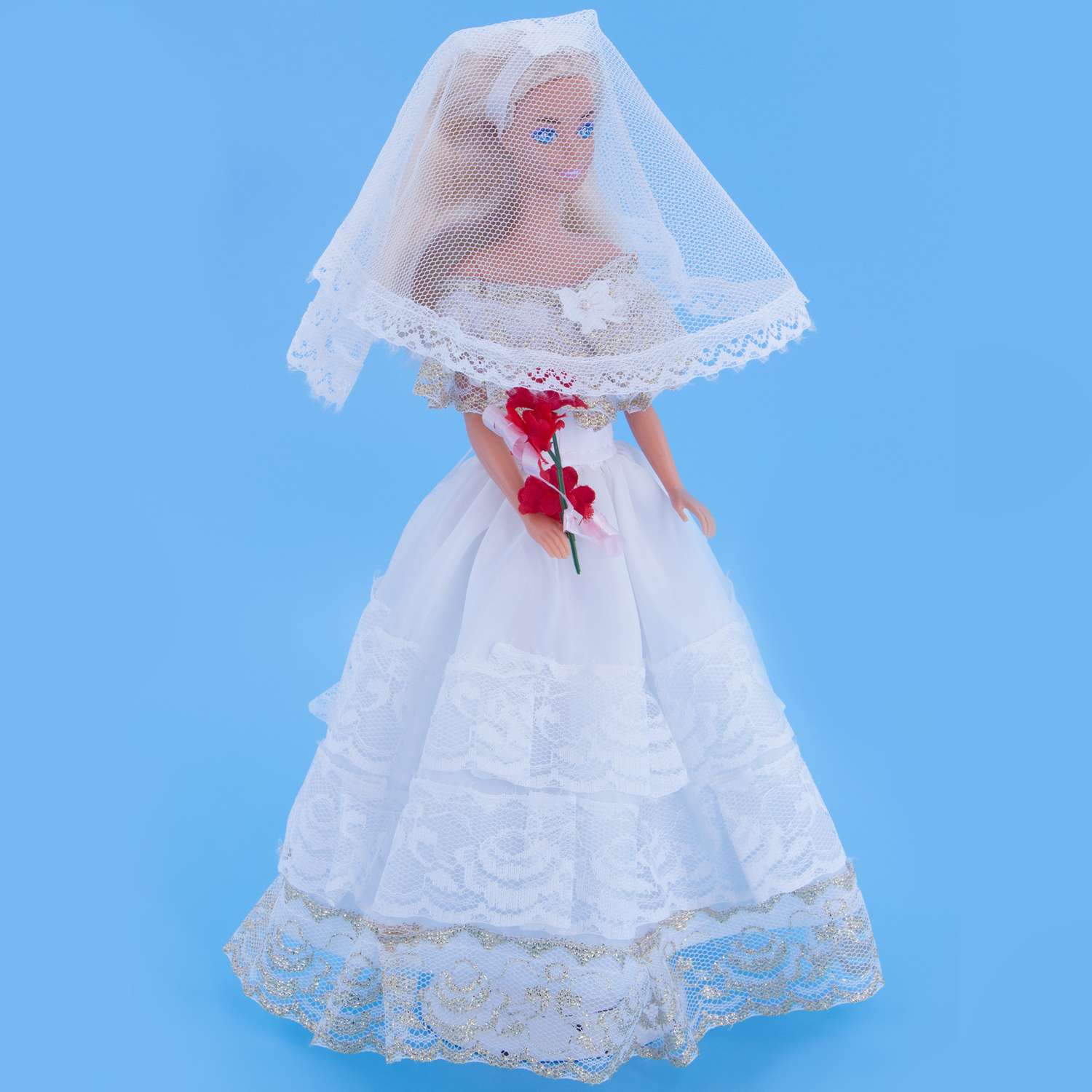 Одежда для кукол Модница 29 см Свадебное платье с фатой 1904 белый-золото 1904белый&amp;золото - фото 3