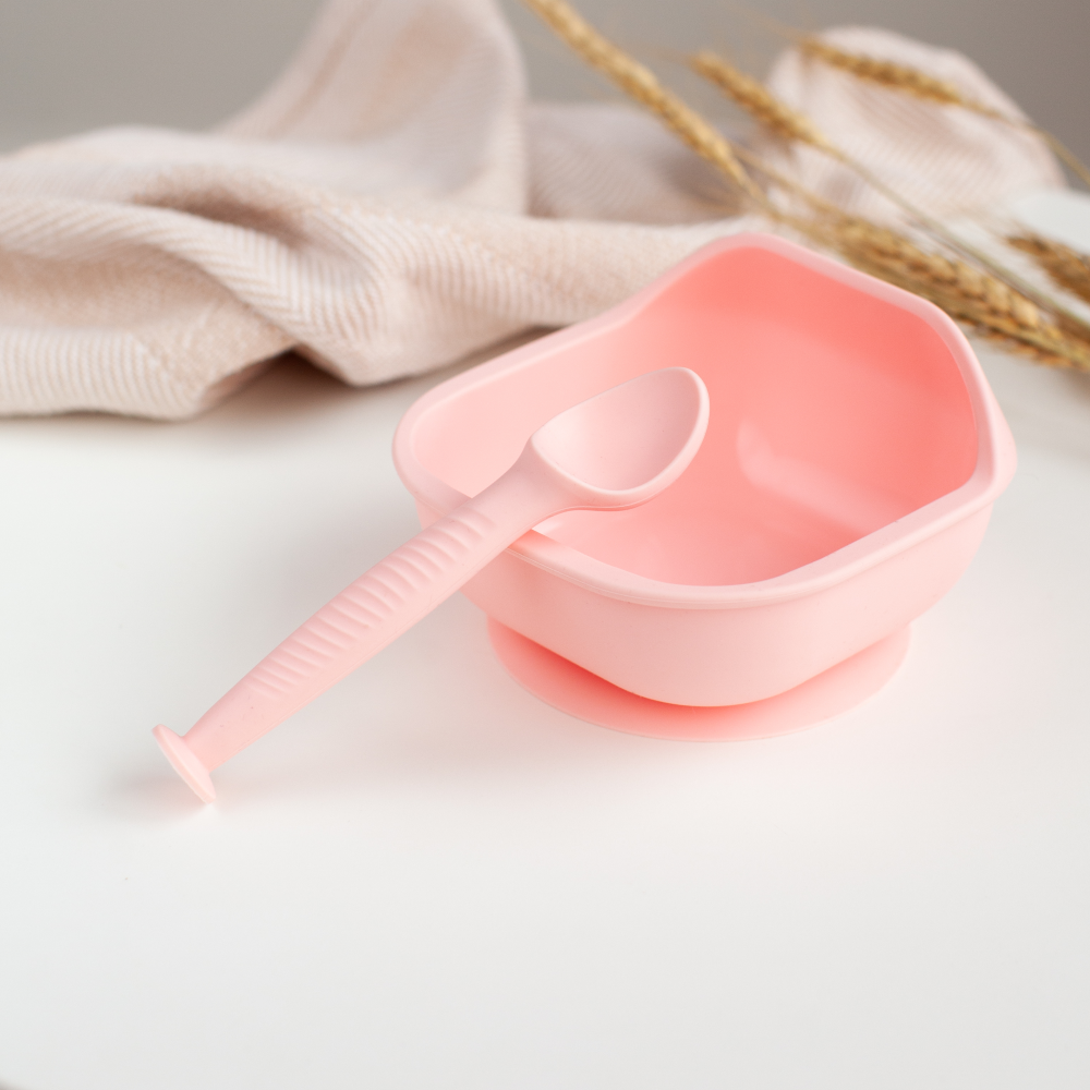Набор детской посуды iSюминка Силиконовая тарелка на присоске и ложка Розовая - фото 10