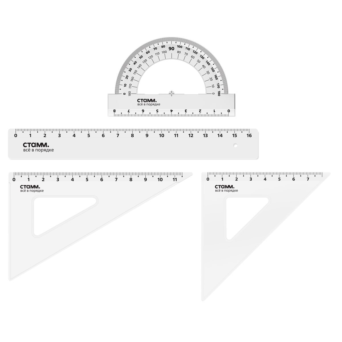 Набор чертежный СТАММ размер S линейка 16см 2 треугольника транспортир - фото 1