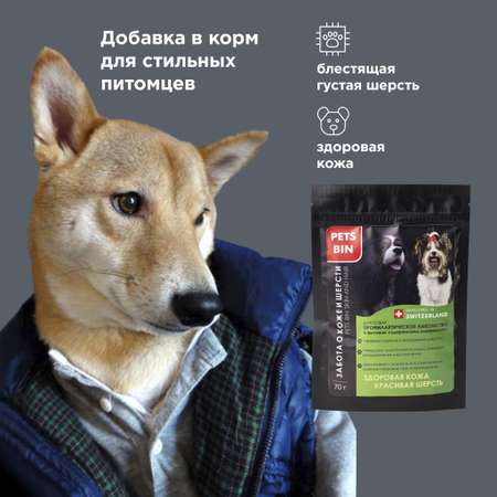 Лакомство для собак PETS BIN Skin and Hair для кожи и шерсти с коллагеном 1 2 и 3 типа 70 г