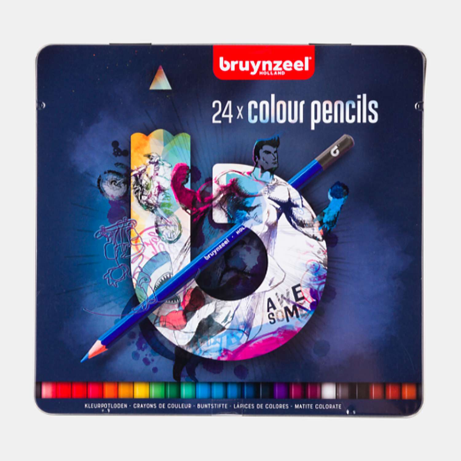 Набор цветных карандашей BRUYNZEEL Teen 24 цвета в синем металлическом коробе-пенале - фото 1