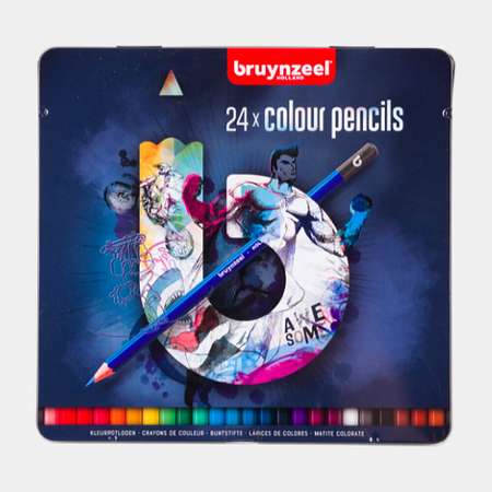 Набор цветных карандашей BRUYNZEEL Teen 24 цвета в синем металлическом коробе-пенале