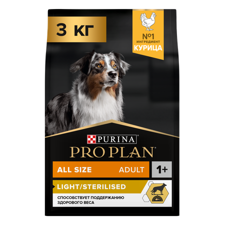 Корм для собак PRO PLAN склонных к избыточному весу и/или стерилизованных с комплексом Optiweight курица с рисом 3кг