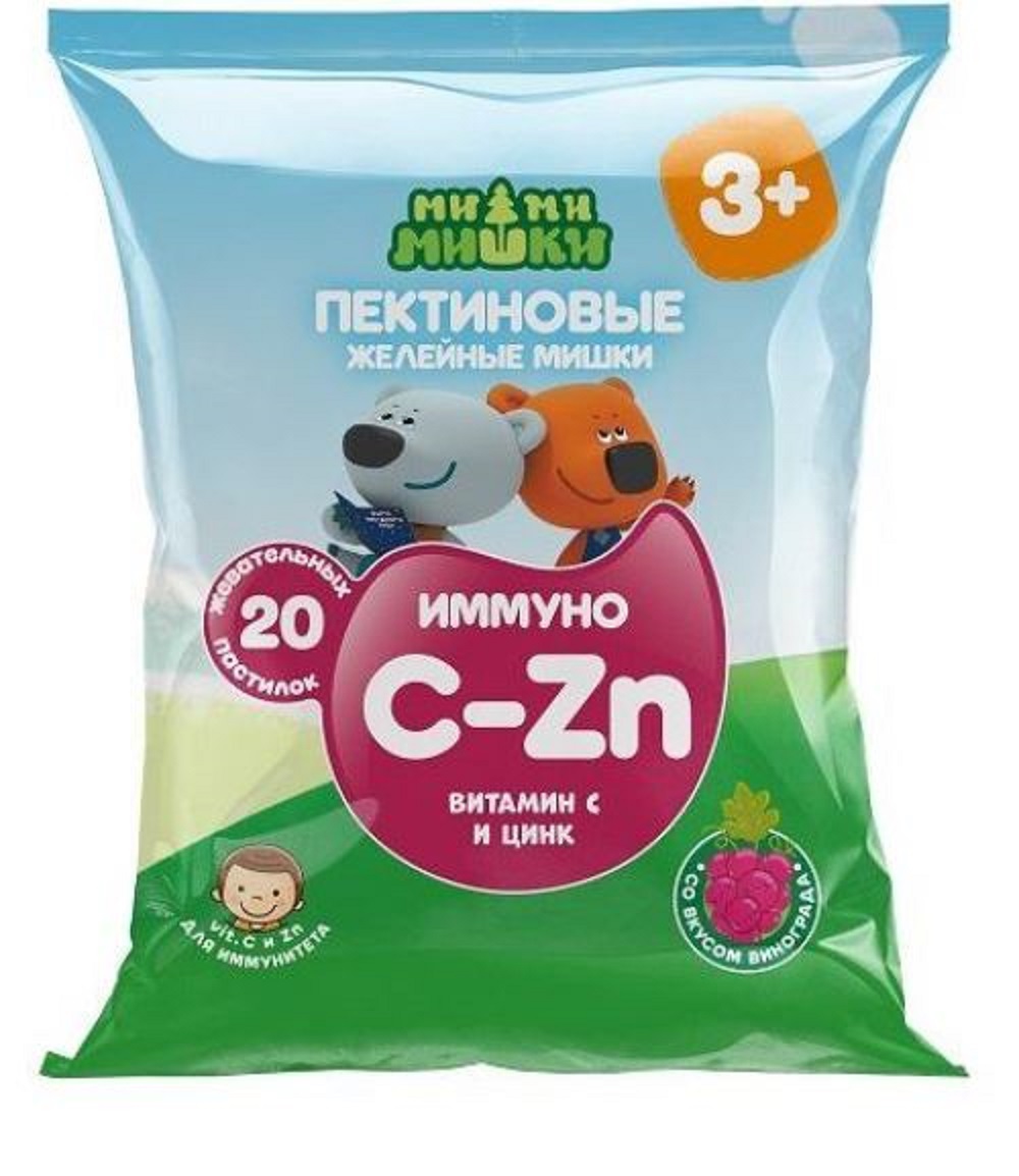 Витамины для детей Ми-Ми-Мишки от 3 лет жевательные пастилки витамин С и цинк со вкусом винограда 20 штук - фото 1