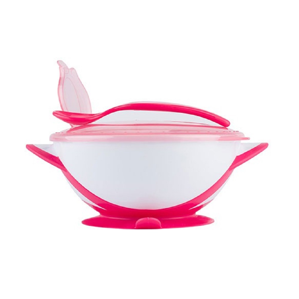 Тарелочка Babyono с присоской крышкой и ложечкой розовый цвет - фото 2