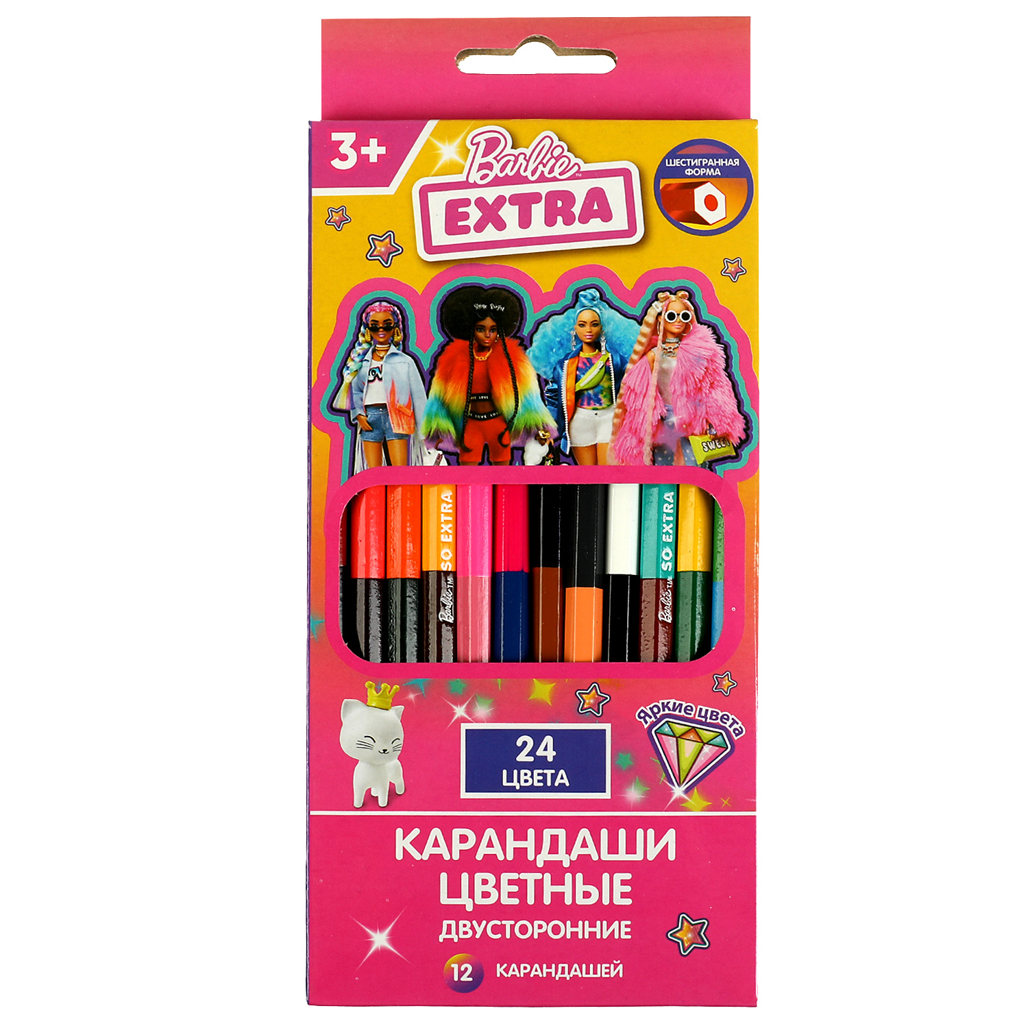 Цветные карандаши УМка Barbie двусторонние 24 цвета 12 штук barbie extra 329579 - фото 1