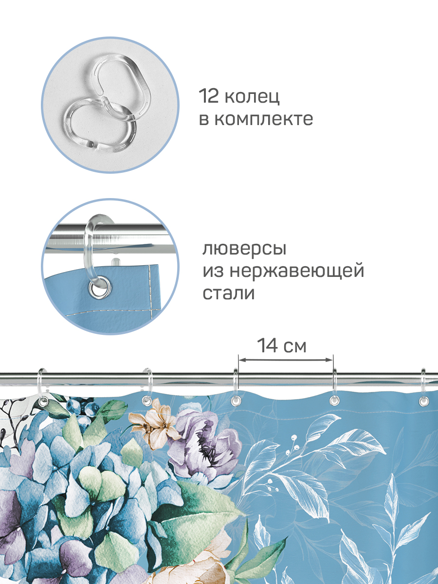 Штора для ванной VALIANT полиэстер 180*180 см Shabby Chic blue - фото 6