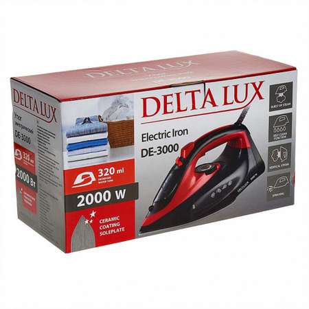 Утюг Delta Lux DE-3000 черный с красным 2000 Вт керамика самоочистка паровой удар 320 мл