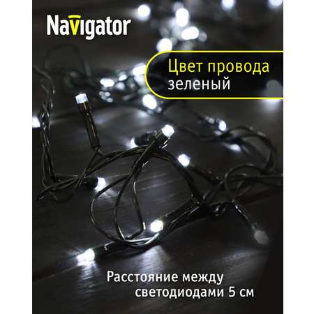Гирлянда елочная светодиодная NaVigator интерьерная нить белый свет 4 м 50 ламп от сети