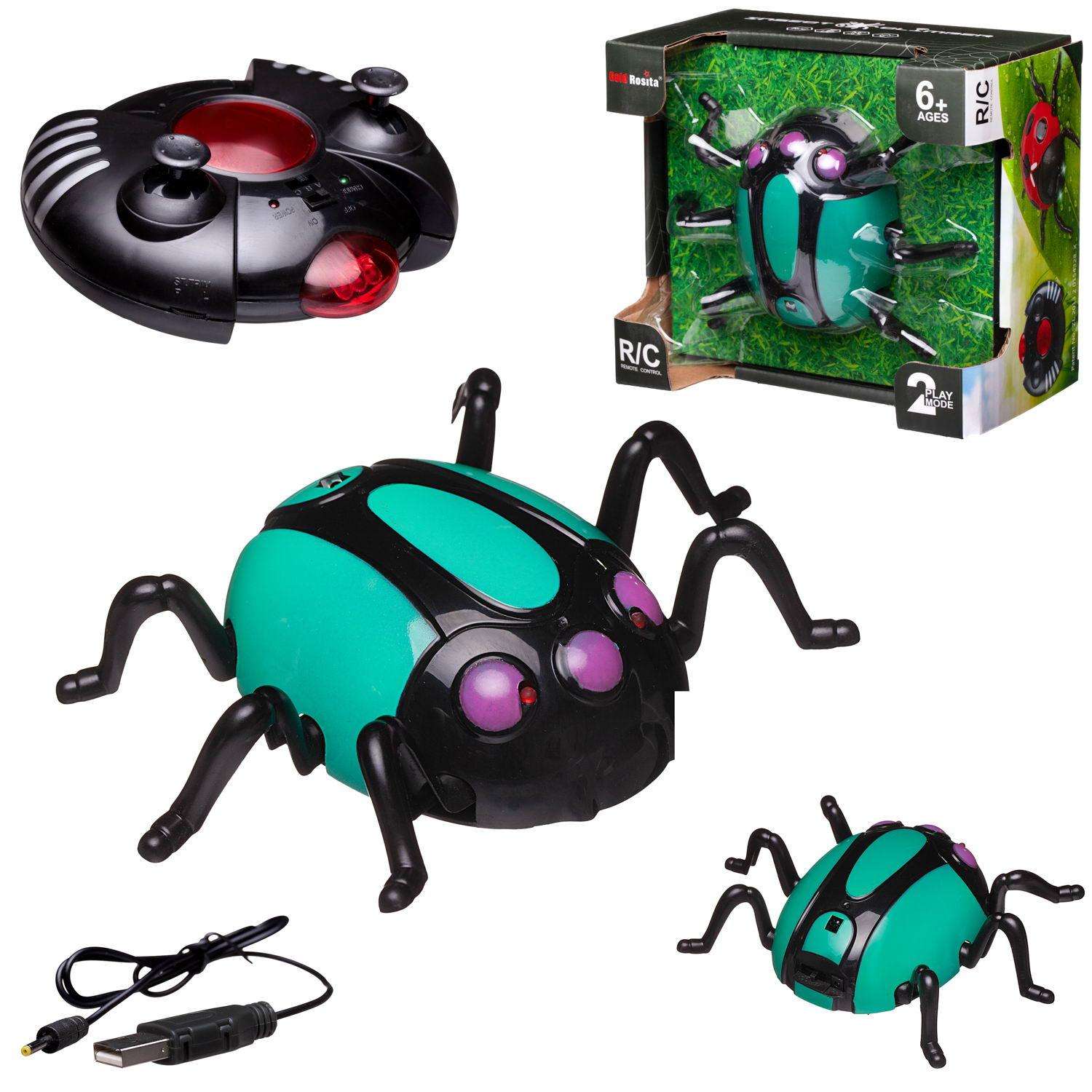 Интерактивная игрушка Junfa Жук на радиоуправлении зеленый ползает по стенам с зарядным устройством свет - фото 2