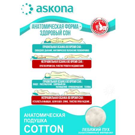 Подушка Аскона / Askona Cotton 50х70 см Коттон