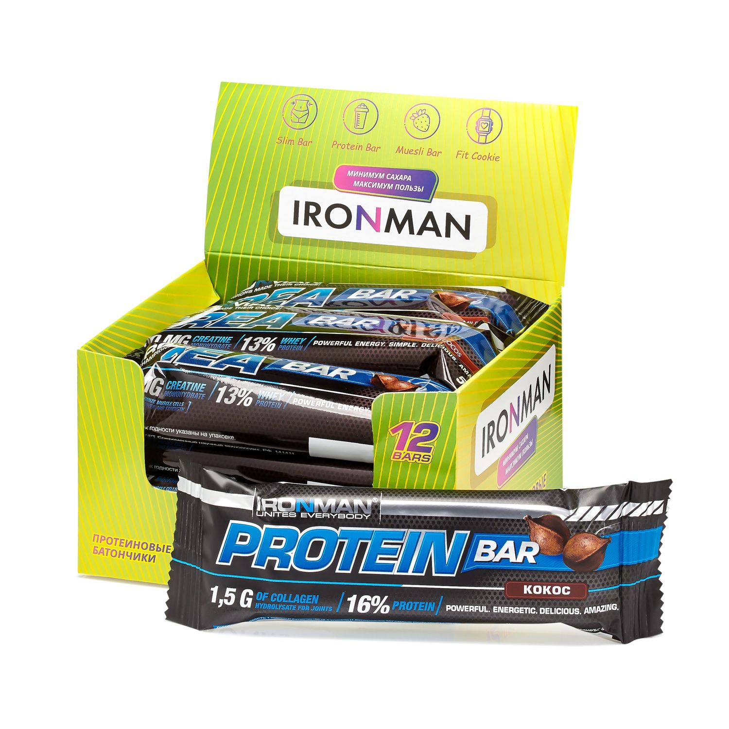 Продукт пищевой IronMan Protein Bar кокос 12*50г - фото 1