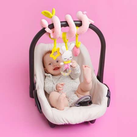 Подвеска-спираль Мякиши Игрушка детская погремушка Зайка Банни для новорожденных растяжка на автолюльку подарок