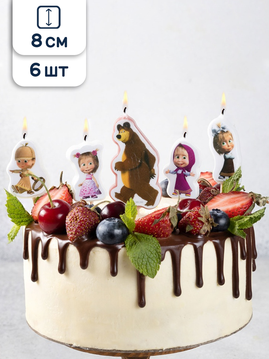 Свечи для торта Riota фигурные на пиках Маша и Медведь 8 см 5 шт - фото 1