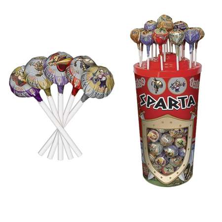 Карамель леденцовая Fun Candy Lab на палочке Спарта ассорти вкусов с татуировкой 100 шт по 16 гр