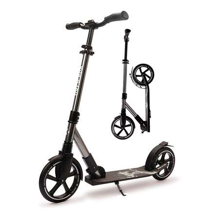 Самокат детский kick n roll складной алюминиевый чёрно-серебристого цвета с амортизатором колеса 230 мм