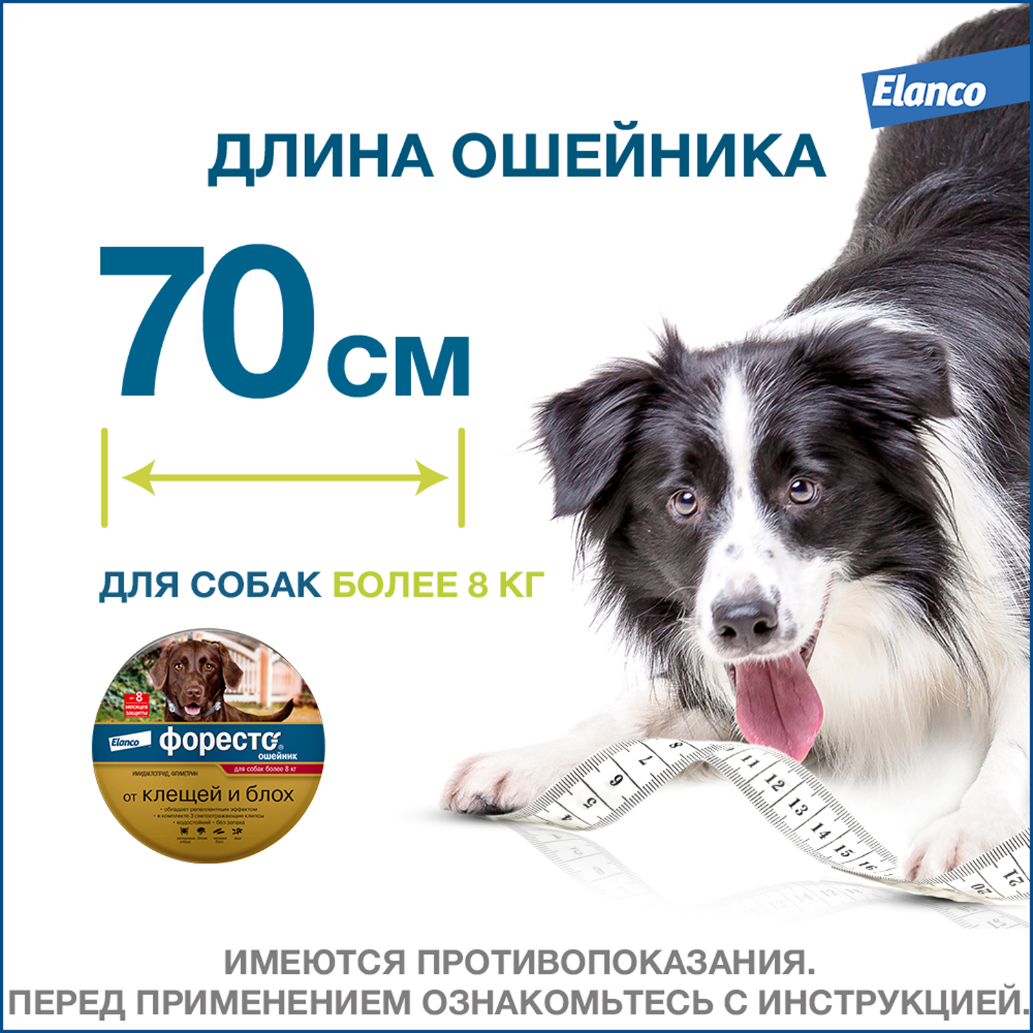 Ошейник для собак Elanco Foresto более 8кг от блох и клещей защита 8месяцев  70см 65494 купить по цене 3490 ₽ с доставкой в Москве и России, отзывы, фото