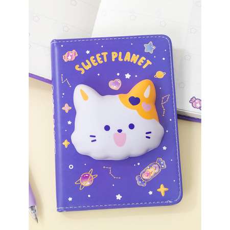 Блокнот со сквишем Михи-Михи Кошечка Sweet Planet формат А6 фиолетовый