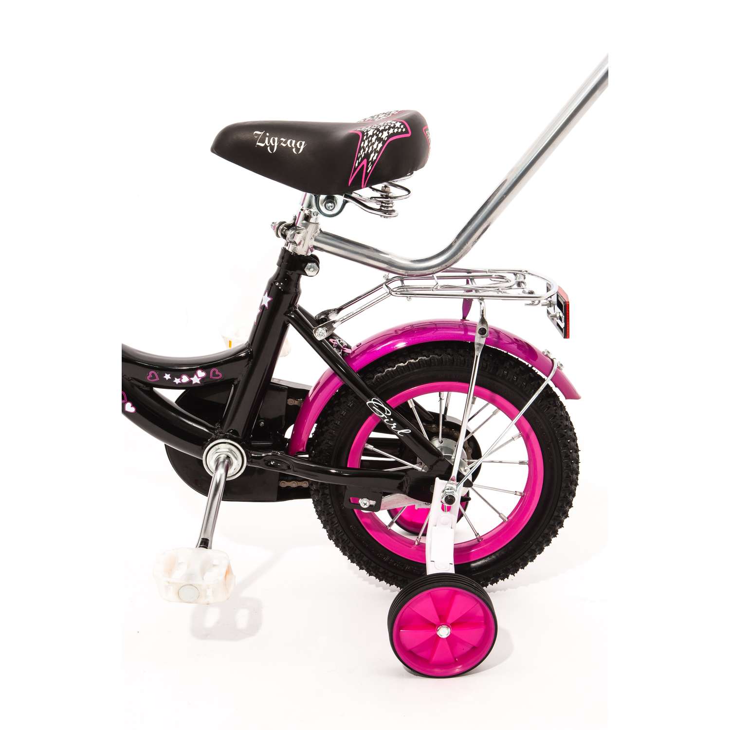 Велосипед ZigZag 12 GIRL черный малиновый С РУЧКОЙ - фото 2