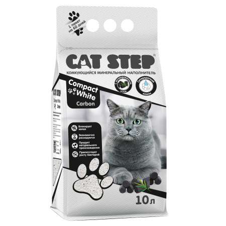 Наполнитель для кошек Cat Step Compact White Carbon комкующийся минеральный 10л