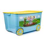 Ящик для игрушек elfplast KidsBox на колёсах бирюзовый желтый
