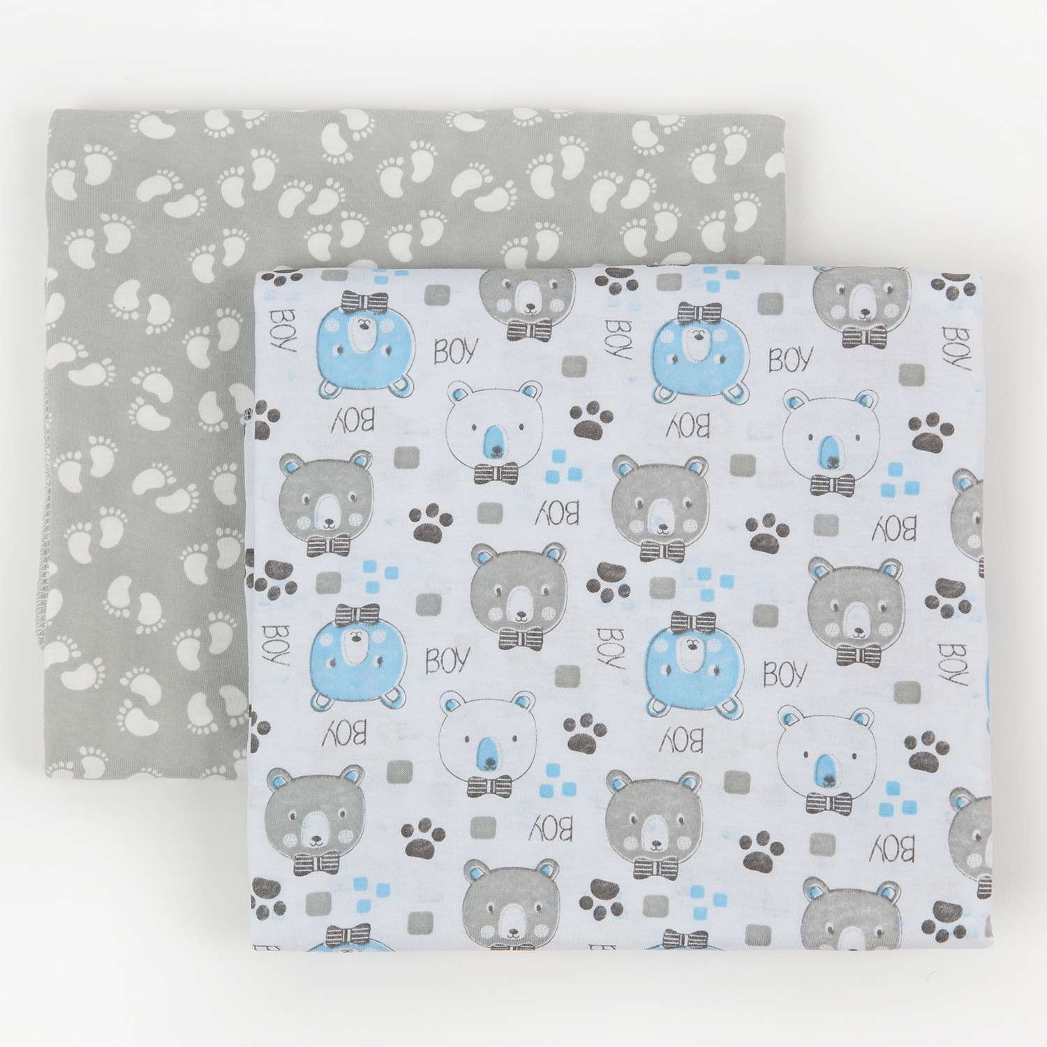 Набор пеленок трикотажных inlovery для новорожденных «Легкость» мишки голубой/следы 95х120 см 2 шт - фото 1