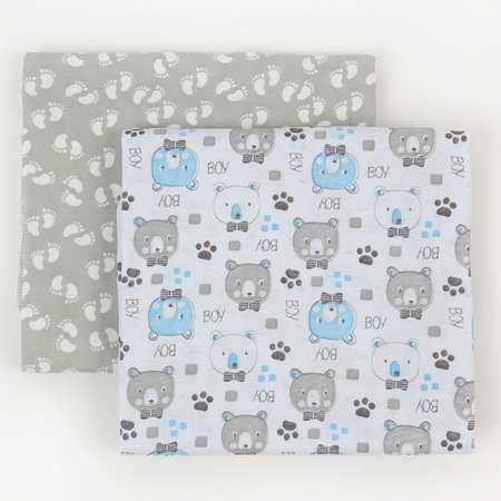 Набор пеленок трикотажных inlovery для новорожденных «Легкость» мишки голубой/следы 95х120 см 2 шт