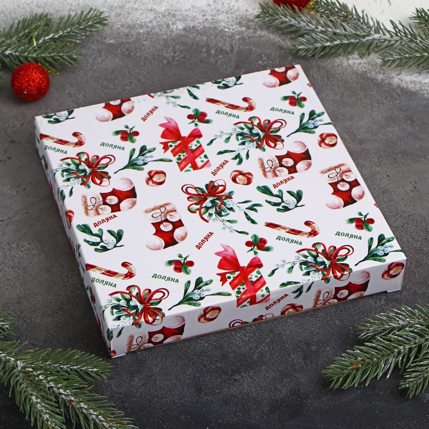 Блюдо Доляна сервировочное «Рождественские гномики» 20×20×2.5 см цвет белый - фото 7