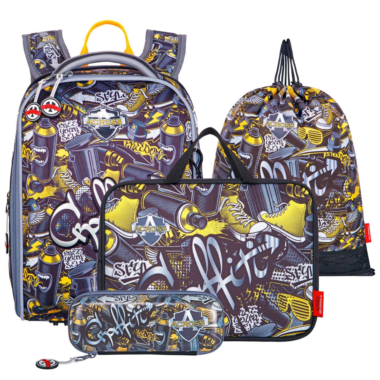 Рюкзак школьный с наполнением ACROSS ACR22-490-1 мешок д/обуви+пенал+ папка+брелок - фото 1