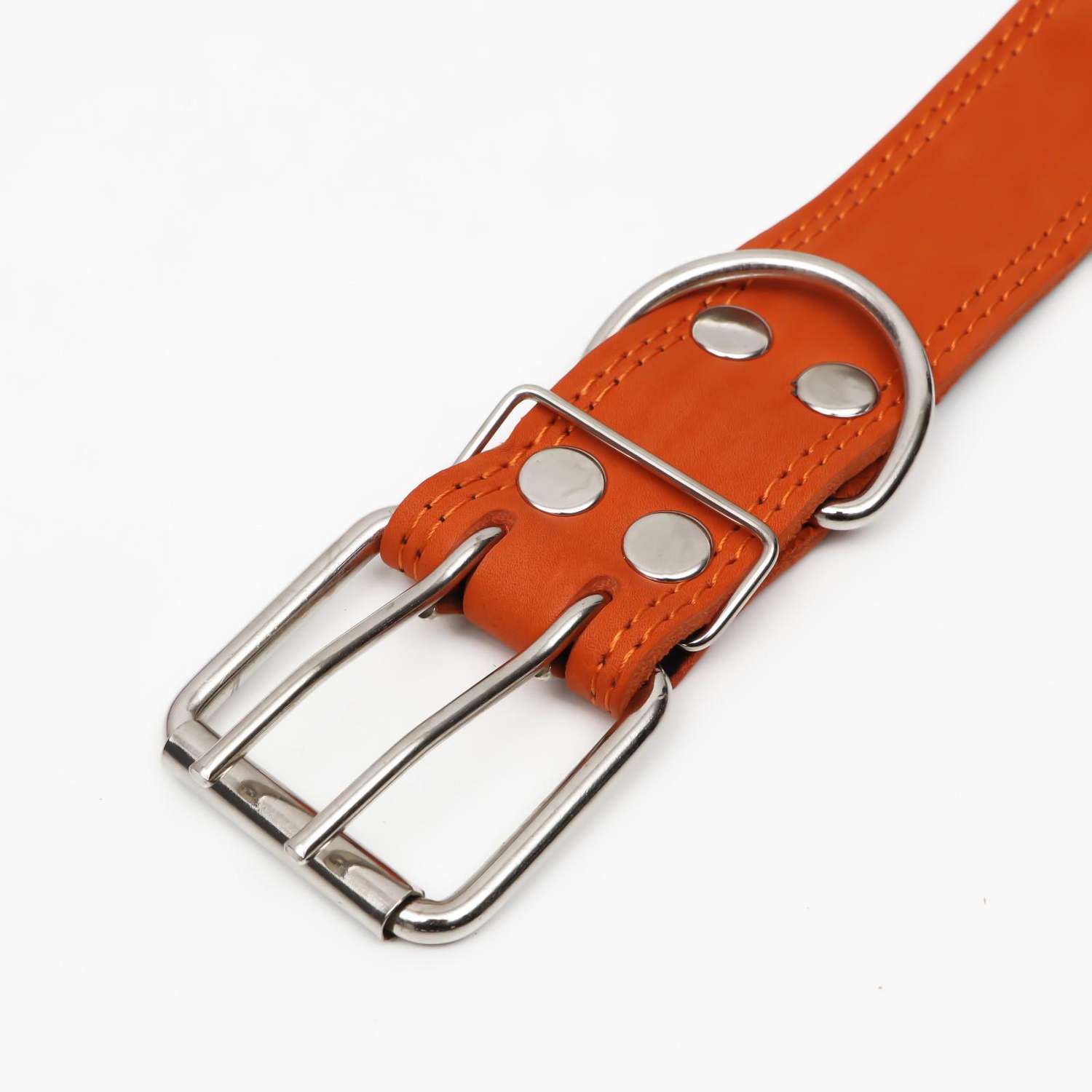 Ошейник Пижон кожаный на синтепоне безразмерный 83 х 4.5 см оранжевый - фото 4
