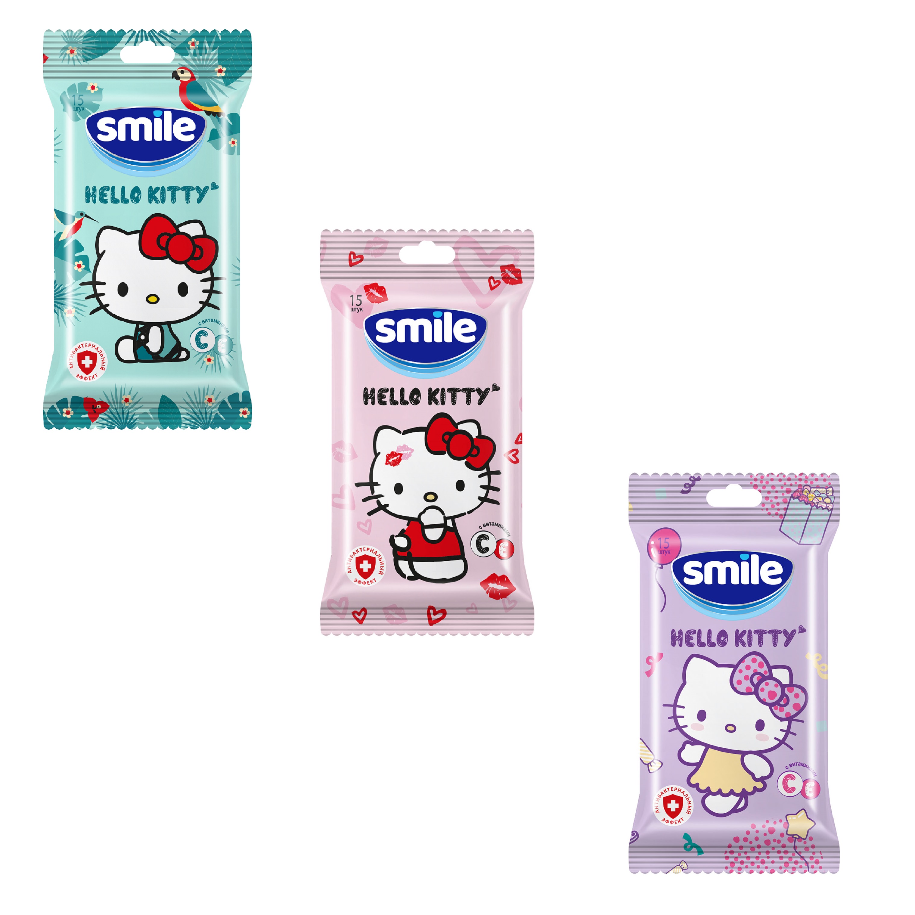 Салфетки влажные Smile W Hello Kitty 15шт в ассортименте - фото 1