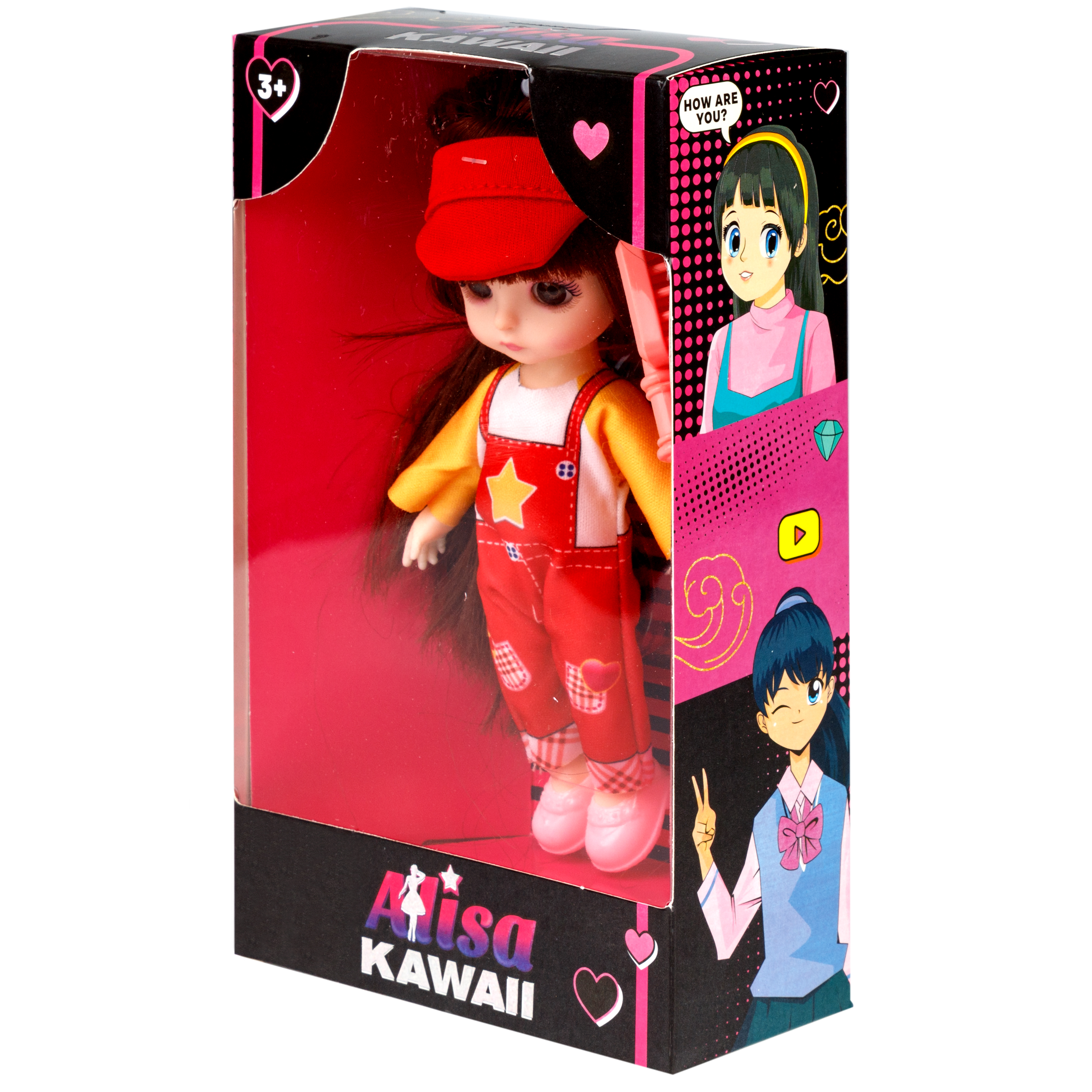 Кукла шарнирная 15 см 1TOY Alisa Kawaii mini с расчёской длинные темные волосы в красной кепке Т24350 - фото 16