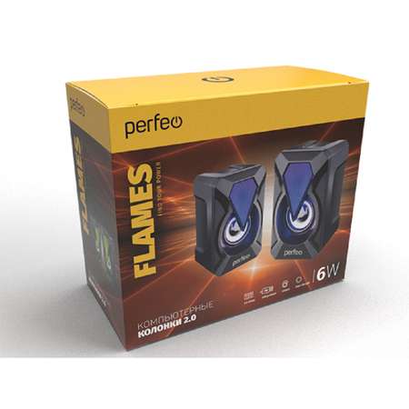 Компьютерные колонки Perfeo FLAMES 2.0 мощность 2х3 Вт USB чёрные Game Design LED подсветка 7 цветов