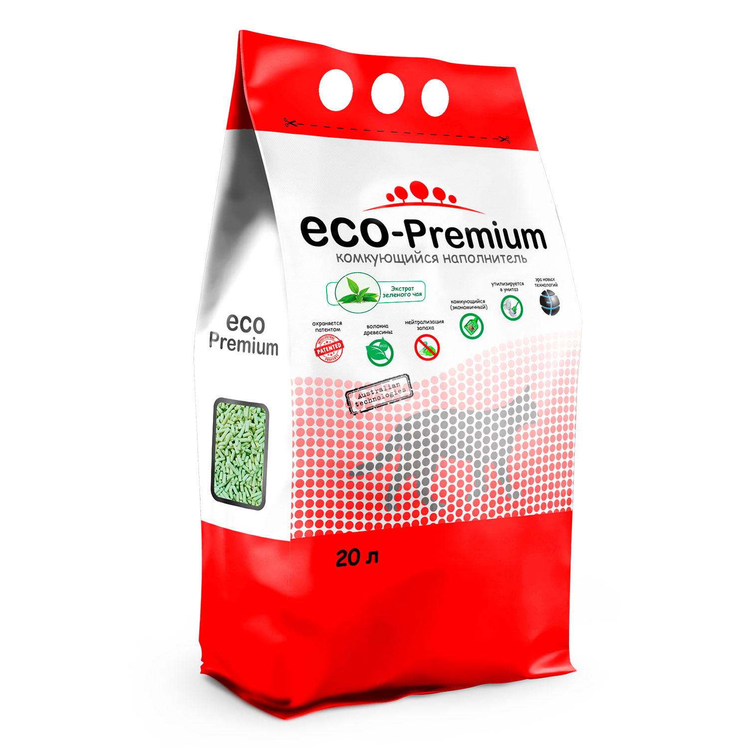 Наполнитель для кошек ECO premium комкующийся Зеленый чай 20л - фото 1