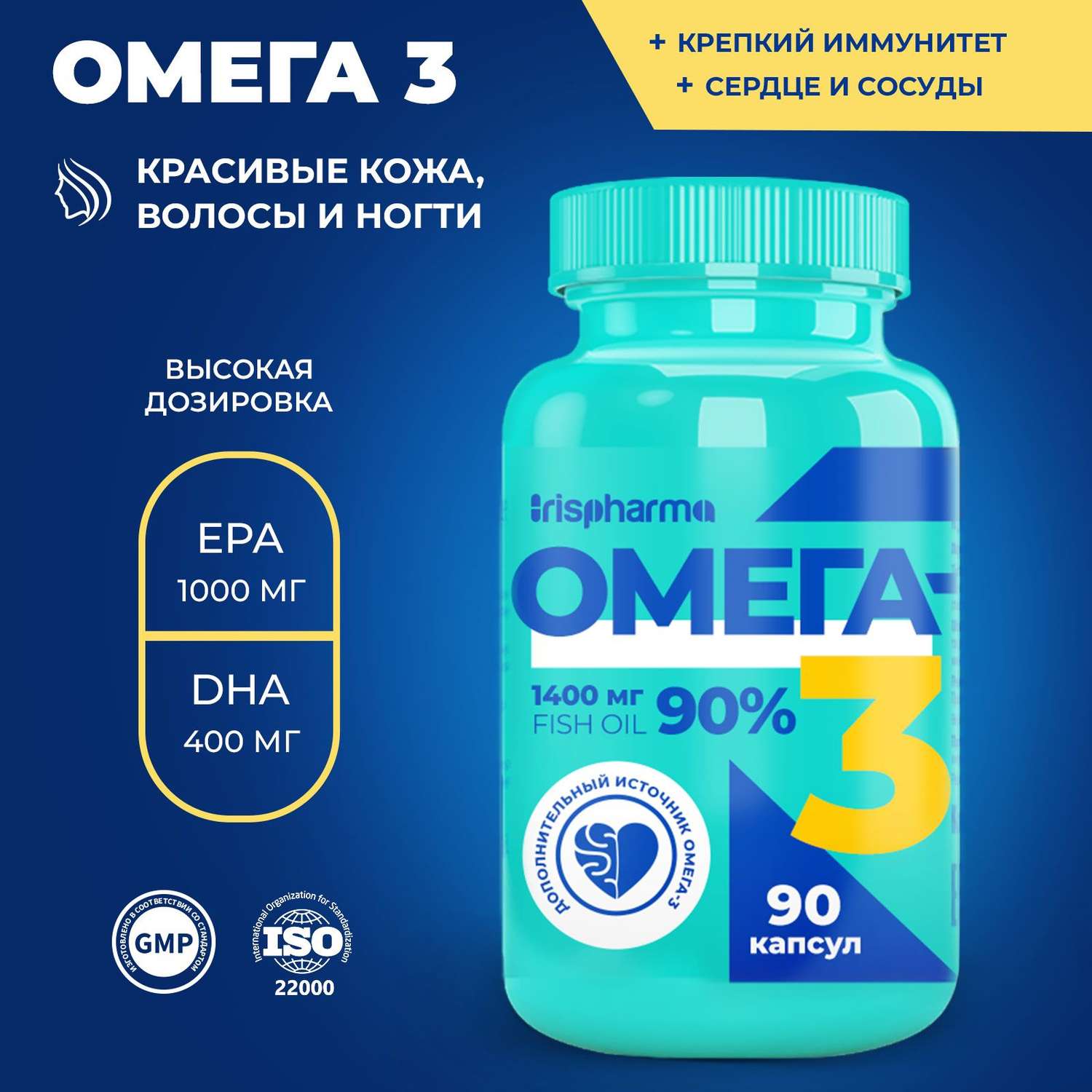 Биологически активная добавка IRISPHARMA Омега-3 90% 1400 мг 90 капсул - фото 2